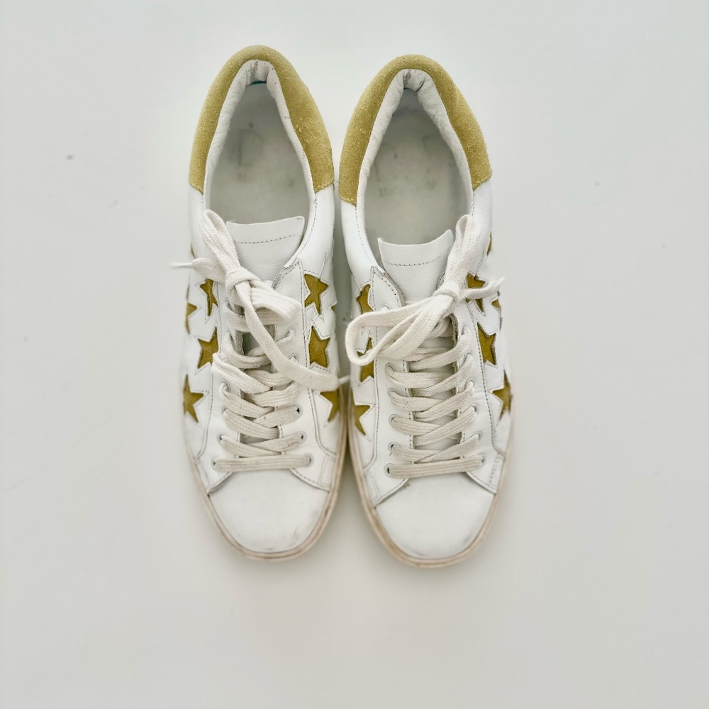 Leather Athletic Shoes - Made in Italy - white and yellow stars - Size 40